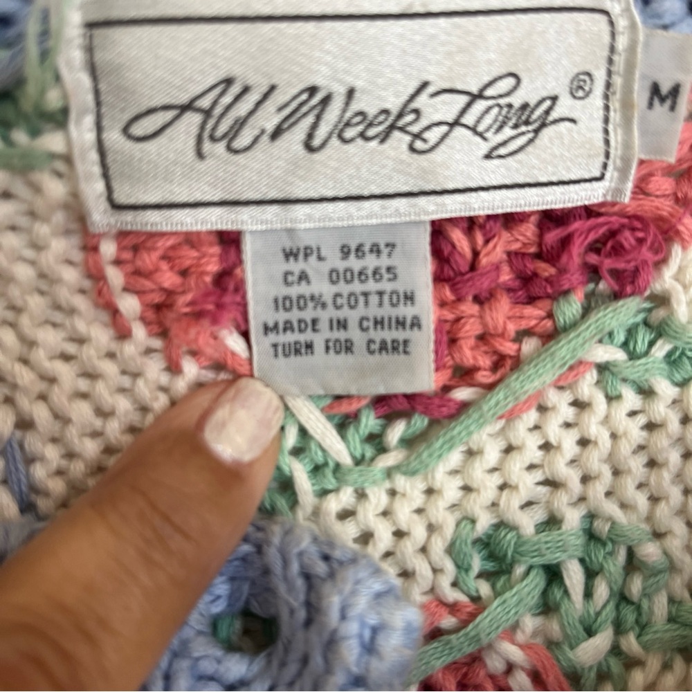 All Week Long Blue & Cream Floral Womens Sweater Sz Medium Cardigan Grandma Core - Picture 2 of 10
